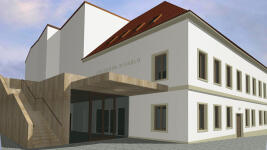 česká lípa divadlo Představa nového hlavního vchodu se časem vyvíjela. Jeho součástí bude též pasáž do Jiráskovy ulice. Vizualizace studia Adam Rujbr Architects s. r. o.